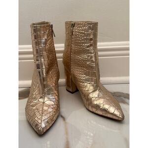 SAM EDELMAN Hilty2 Gold Croc Embossed Ankle Side Zip Boots 9